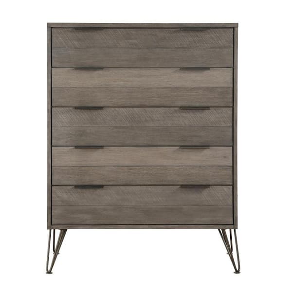 Benjara 39.5 in. Grey 5 -Drawer Chest of Drawers