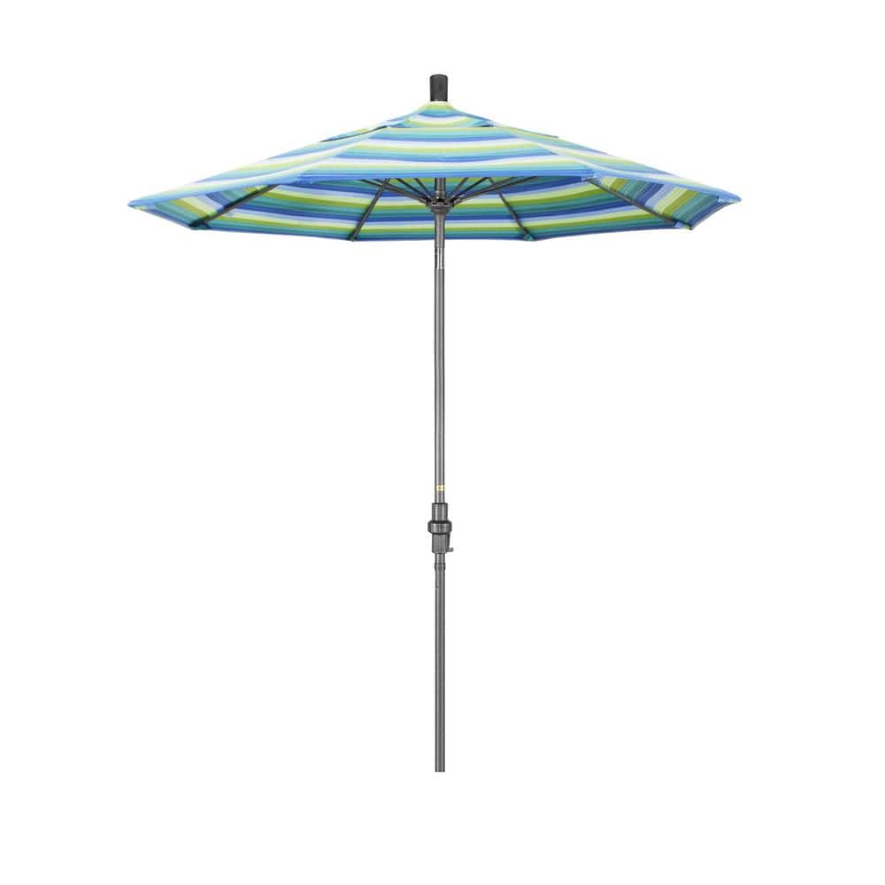 7.5 ft. Grey Aluminum Market Collar Tilt Crank Lift Patio Umbrella in Seville Seaside Sunbrella price history on PriceWatchPro
