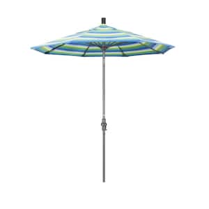 7.5 ft. Grey Aluminum Market Collar Tilt Crank Lift Patio Umbrella in Seville Seaside Sunbrella