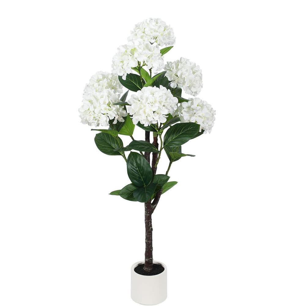4 ft. Large Faux Hydrangea Plant in White Planter, Home and Garden