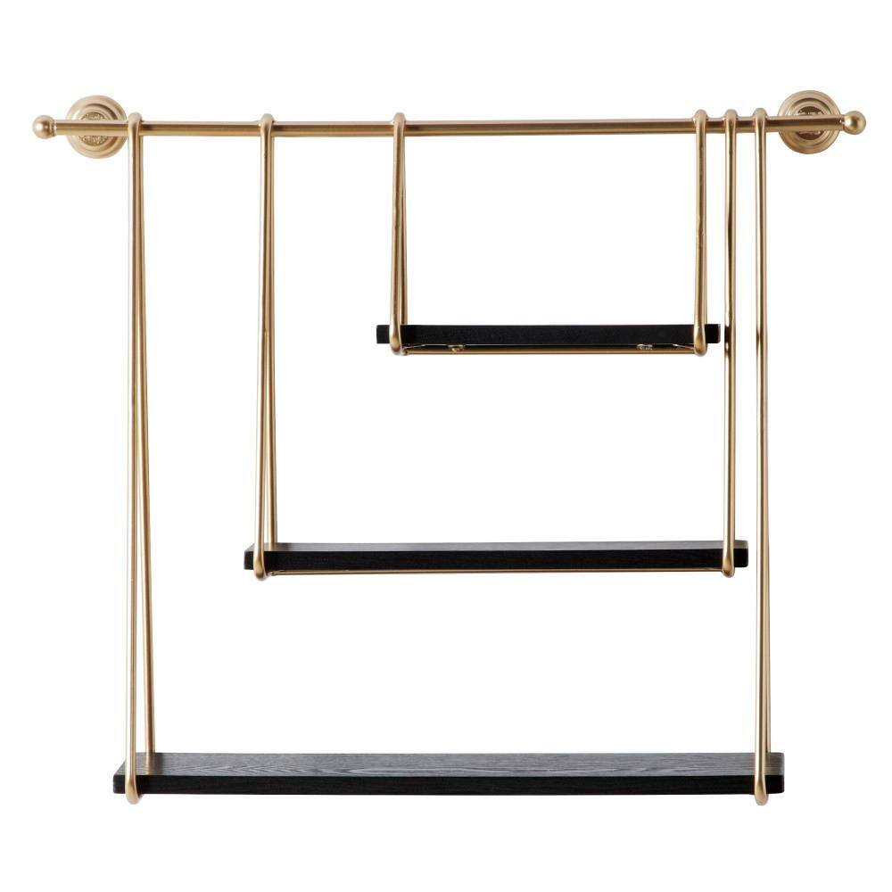 Black and Gold 26" Floating Wood Wall Shelf