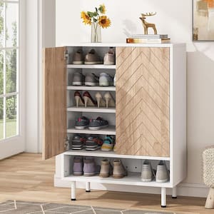 43 in. H x 28 in. W White MDF Shoe Storage Cabinet with Doors 6-Tier Modern Storage Shelves 18 Pair for Entryway Hallway