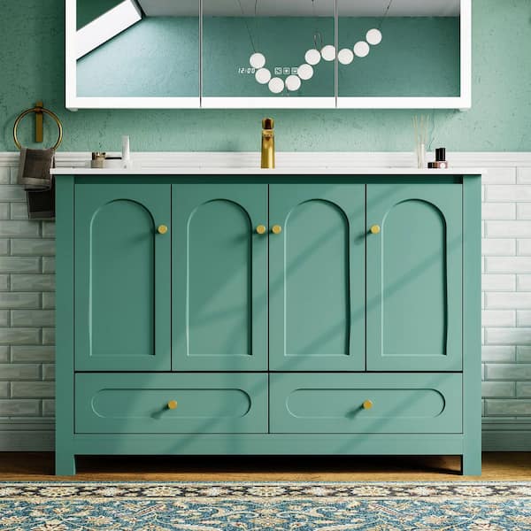 48 in. Single Sink Green Bath Vanity with White Ceramic Top (Self Assembly Needed)