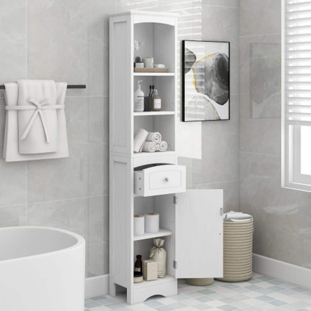 Modern 22 in. W x 10 in. D x 68.3 in. H White Tall Linen Cabinet with 3 Dra