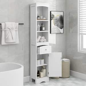 Modern 22 in. W x 10 in. D x 68.3 in. H White Tall Linen Cabinet with 3 Drawers and Open Shelves