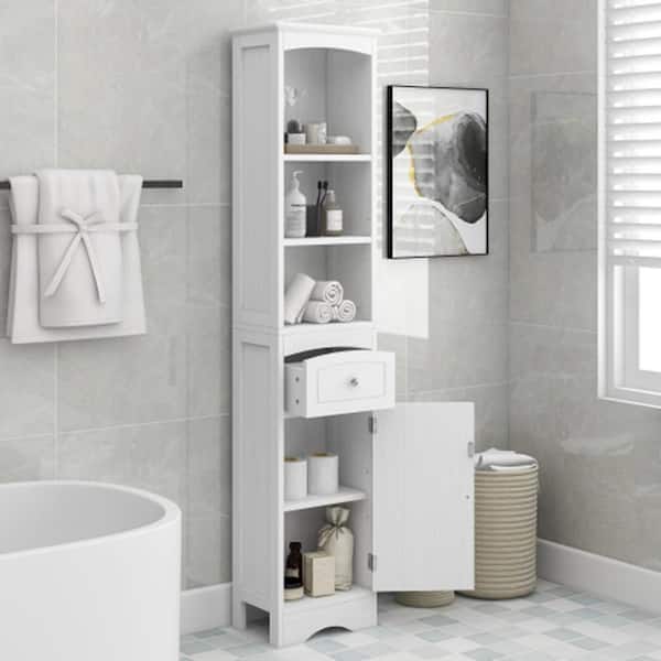 Unbranded Modern 22 in. W x 10 in. D x 68.3 in. H White Tall Linen Cabinet with 3 Drawers and Open Shelves