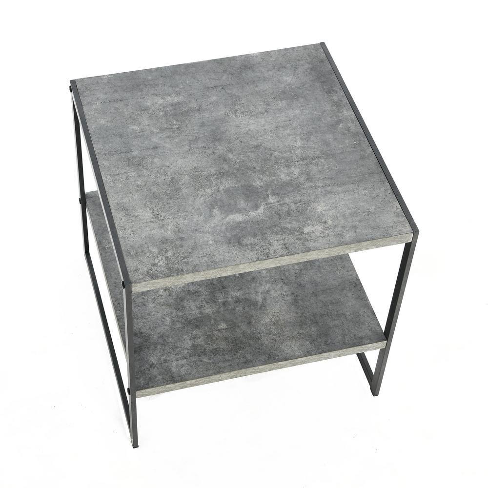 Gray and Black Metal Square End Table with Shelf