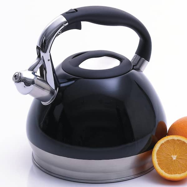 Creative Home Triumph 14-Cup Black Stainless Steel Stovetop Tea Kettle with Whistle