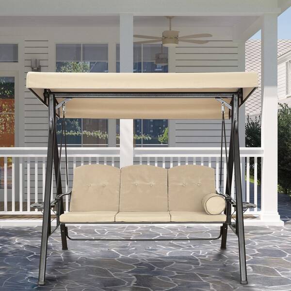Clihome 3-Person Metal Outdoor Patio Swing with Convertible Canopy