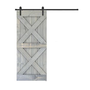 Double X Series 24 in. x 84 in. Weather Grey Finished Pine Wood Sliding Barn Door With Hardware Kit