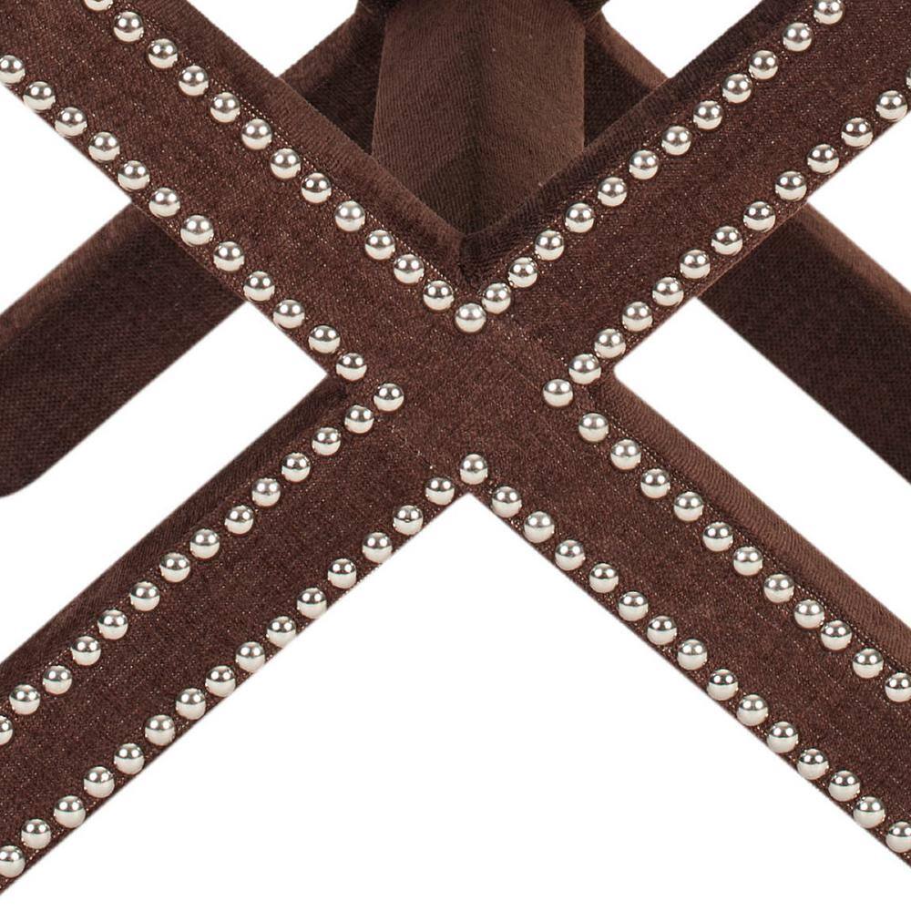 Palmer Modern Chocolate Brown Wood and Polyester Ottoman