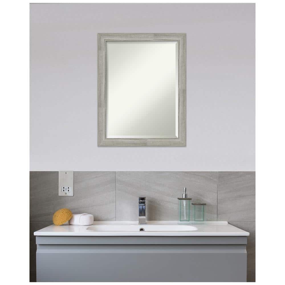 Rustic Weathered Grey Woodgrain Rectangular Bathroom Vanity Mirror