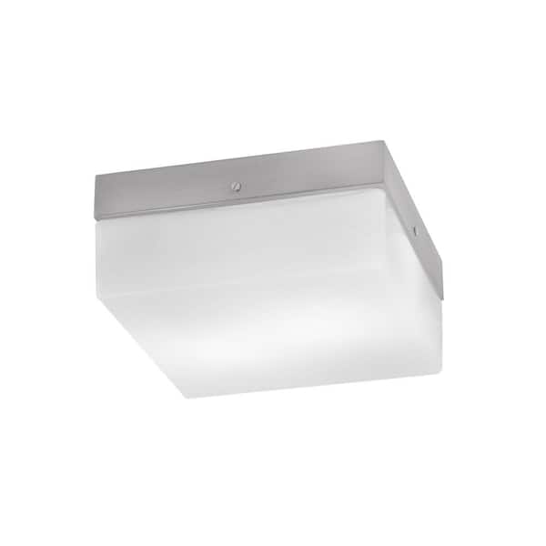 Unbranded Ashland 10 in. 2 Light Brushed Nickel Flush Mount with White Marble Glass Shade No Bulbs Included