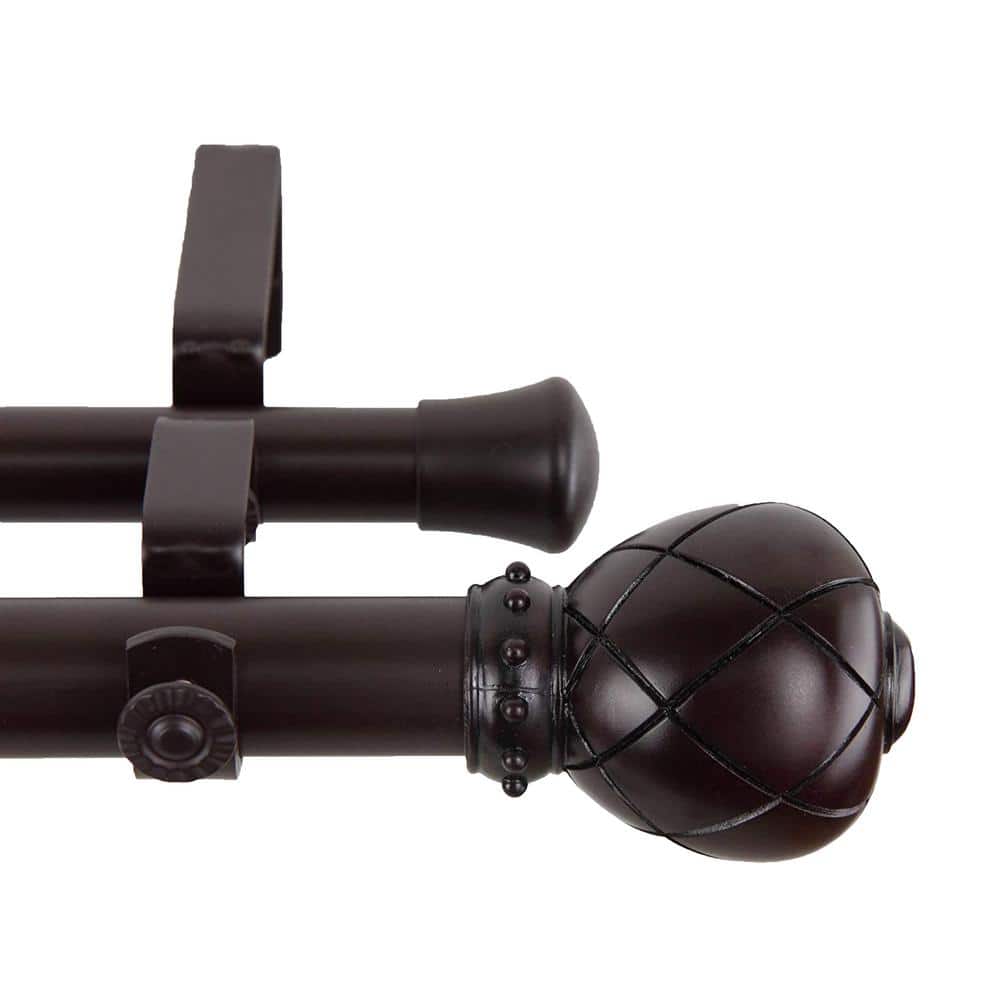 Mahogany Finish Steel Double Curtain Rod with Resin Finials