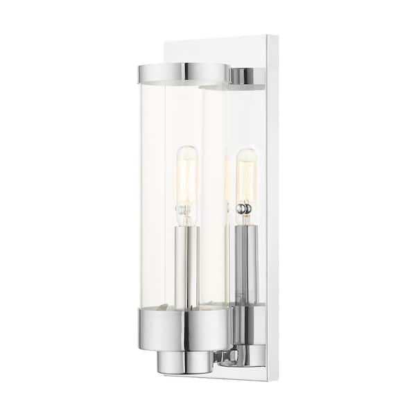 AVIANCE LIGHTING Cavanaugh 12 in. 1-Light Polished Chrome Outdoor Hardwired ADA Wall Lantern Sconce with No Bulbs Included