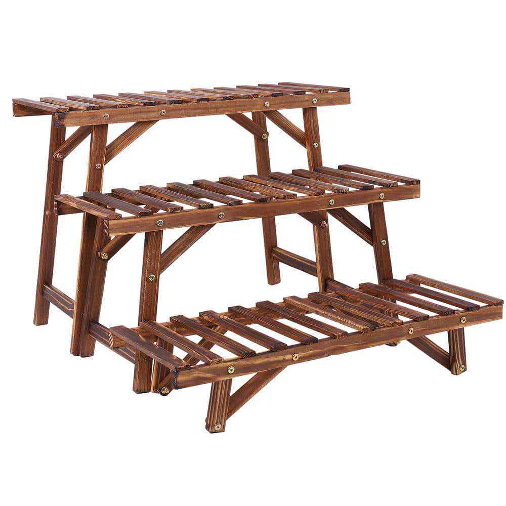 3 Tiered Assorted Size Plant Rack Stand 19.5 in. Tall Wood Stepped Garden C