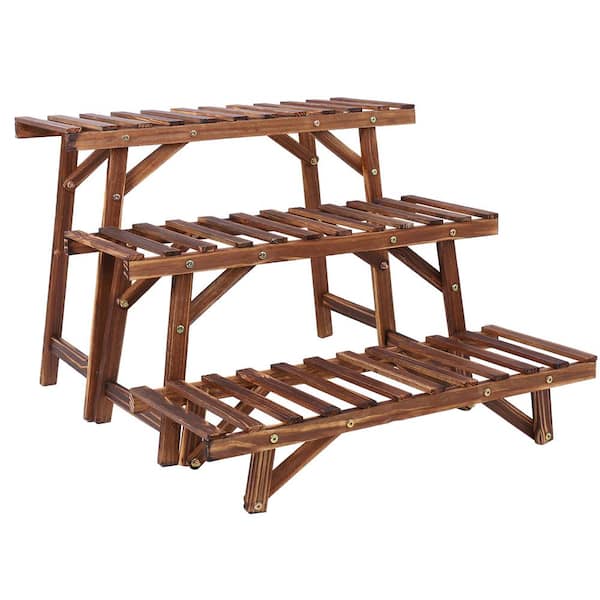 AESOME 3 Tiered Assorted Size Plant Rack Stand 19.5 in. Tall Wood Stepped Garden Corner Flower Pots Holder Display Shelf