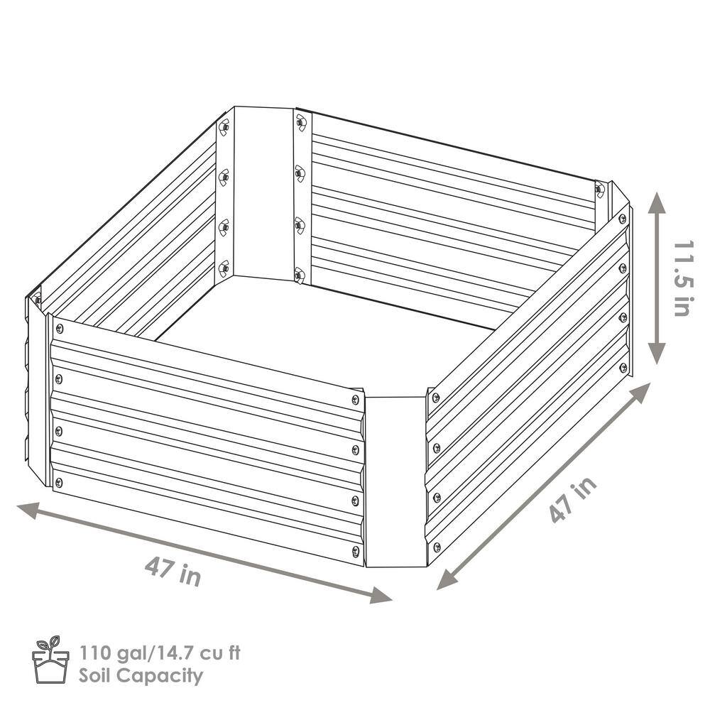 47" Square Silver Galvanized Steel Raised Garden Bed