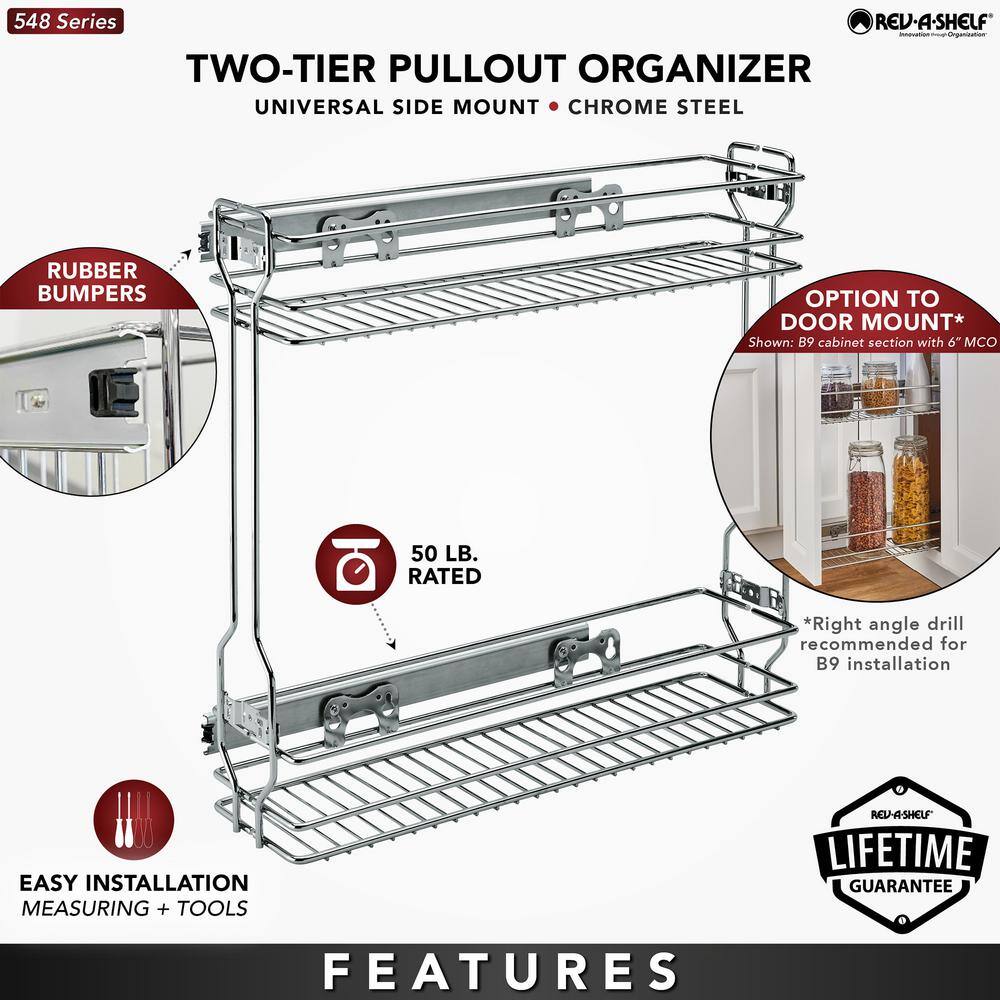 Rev-A-Shelf 18 Inch Silver Steel Wire 2-Tier Pull-Out Basket Organizer