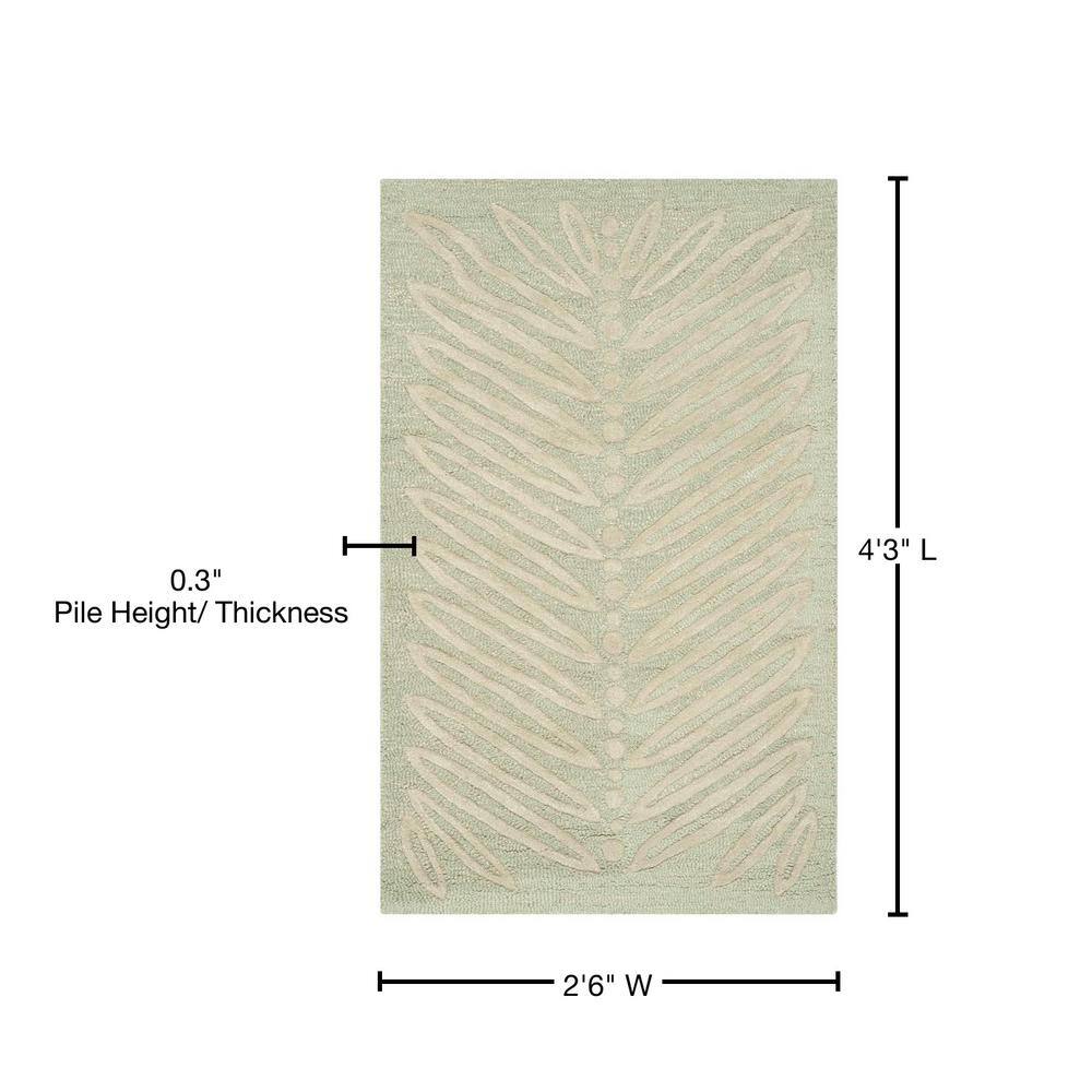 Handmade Green Wool and Viscose Chevron Leaves Rug