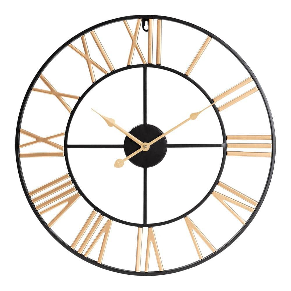 Baxton Studio Auden Gold and Black Analog Metal Wall Clock 245-13919-HD ...