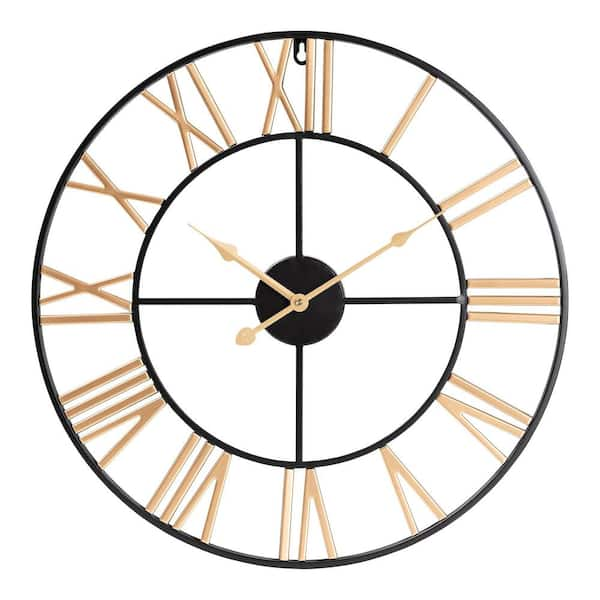 Baxton Studio Auden Gold and Black Analog Metal Wall Clock 245-13919-HD ...