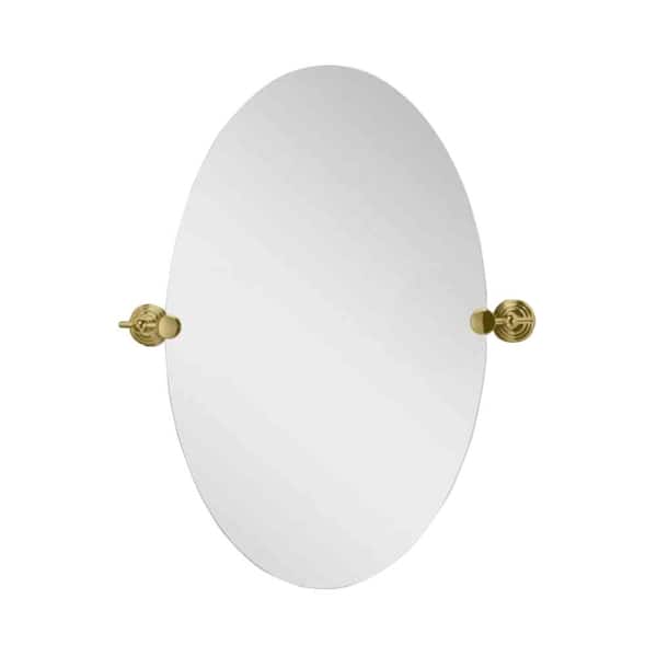 Deco Mirror 28 in. L x 22 in. W Polished Edge Oval Brass Swivel Mirror