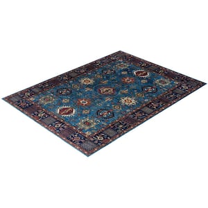 Serapi Light Blue 9 ft. x 12 ft. Tribal Wool Indoor Area Rug