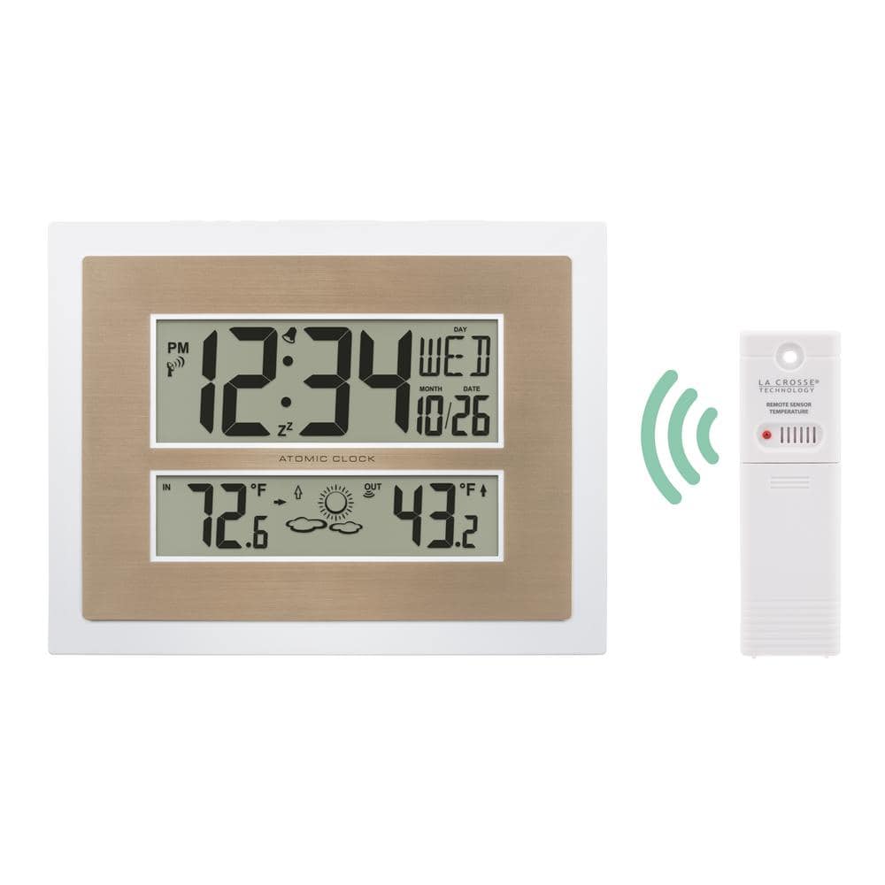 White and Champagne Atomic Digital Wall Clock with Temperature Display