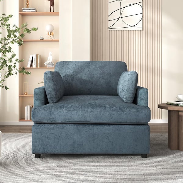 Blue Oversized Polyester Accent Arm Chair with 2 Comfortable Armrest Cushions