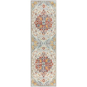 Passion Ivory Multicolor 2 ft. x 6 ft. Center medallion Traditional Runner Area Rug