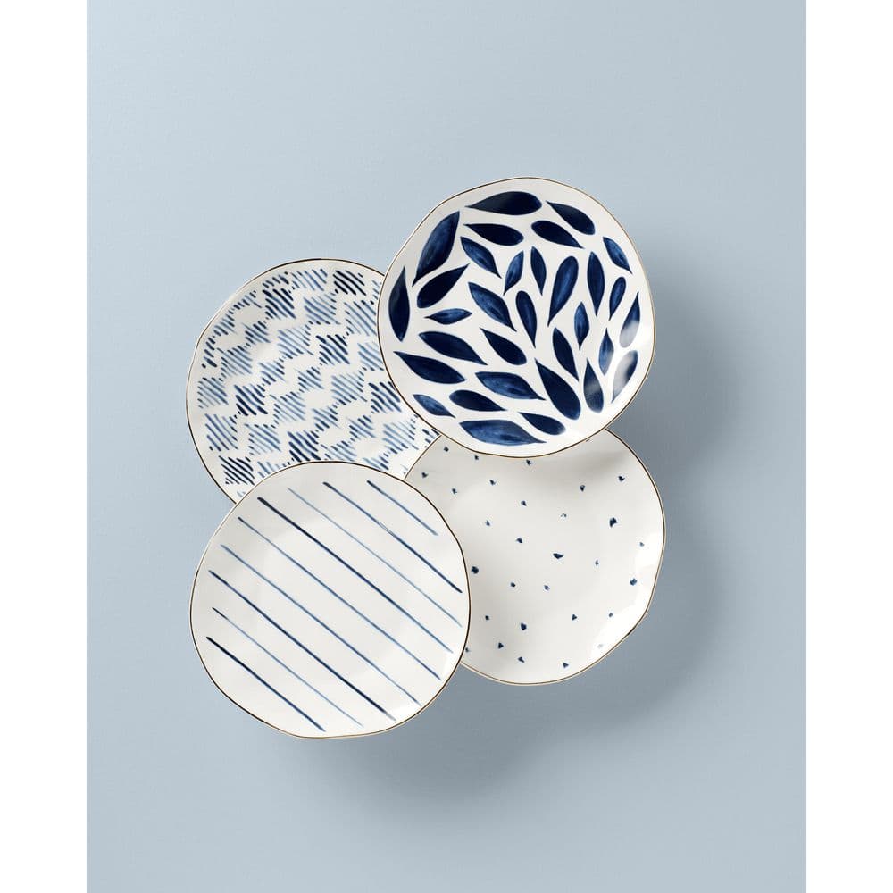 Blue and White Hand-Painted Porcelain Dessert Plates Set