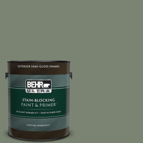 BEHR ULTRA 1 gal. #ICC-77 Sage Green Semi-Gloss Enamel Exterior Paint & Primer