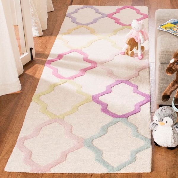 Kids 3 ft. x 6 ft. Ivory/Multi Geometric Runner Rug