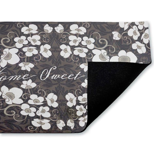 Sweet Home Apple Blossoms Entry Gray 18 in. x 30 in. Polyester Non-Slip Outdoor Door Mat