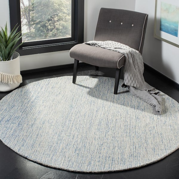 Abstract Ivory/Blue 8 ft. x 8 ft. Geometric Speckled Round Area Rug