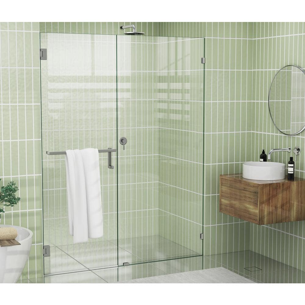 Glass Warehouse 58 In X 78 In Pivot Frameless Wall Hinged Towel Bar Shower Door Tbwh 58 Bn
