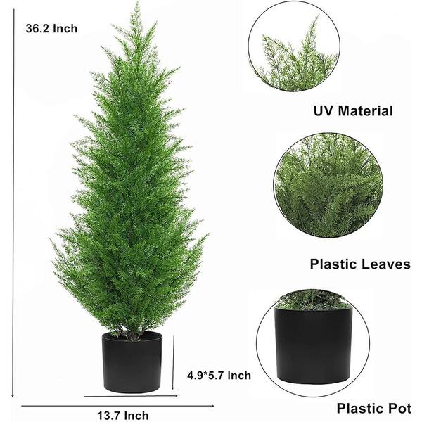 Cubilan 36 in. Green Artificial Cedar Pine Tree Silk Tree (2-Pack