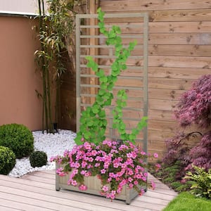 68 in. Grey Wood Planter Box with Trellis Plant Raised Bed for Flower Climbing for Garden Balcony Patio Yard