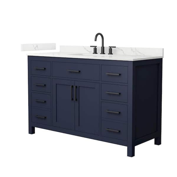 Wyndham Collection Beckett 54 in. Single Freestanding Dark Blue Bath Vanity with Giotto Quartz Top (Assembled)