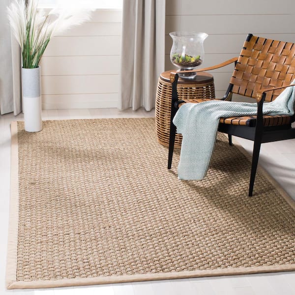 Natural Fiber Tan/Beige 8 ft. x 10 ft. Border Area Rug