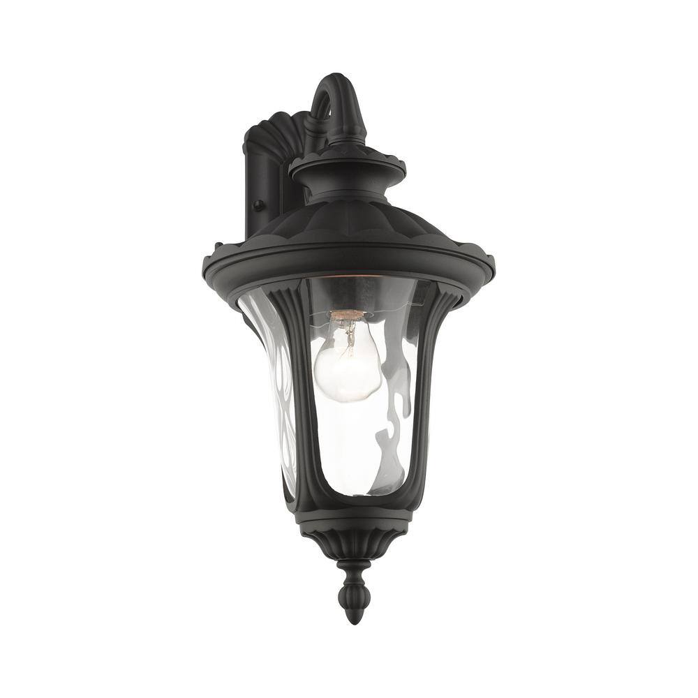 Black Textured Lantern Sconce with Clear Water Glass