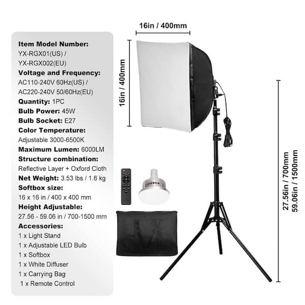 SLOW DOLPHIN Photography Studio Softbox Lighting Kit With 16"X16" Softbox And 3 Colors Temperature 85W LED Bulb With Remote,Professional
