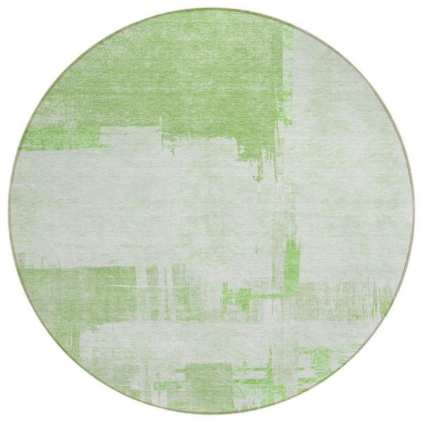 HomeRoots Green, Mint Green 8 ft. Round Woven Abstract Polyester Round Indoor/Outdoor Area Rug