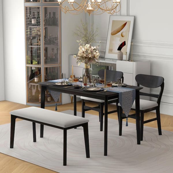 URTR 4-Piece Wood Dining Room Table Set with Upholstered Chairs and ...