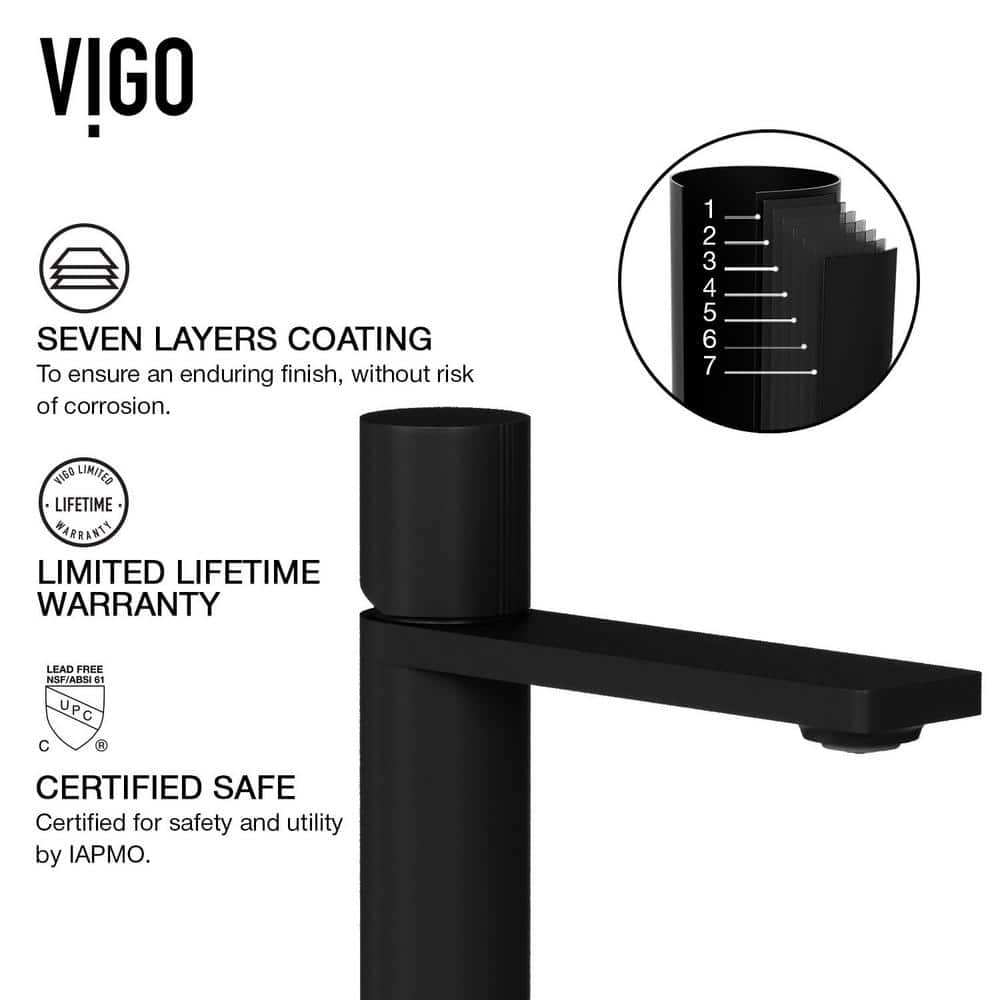 VIGO Halsey Matte Black Solid Brass Single-Hole Bathroom Faucet