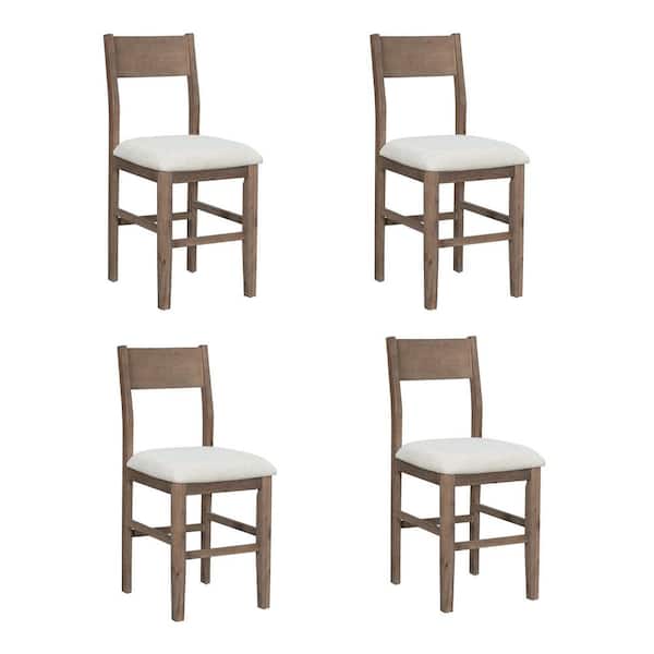 Unbranded Farmhouse Counter Height Brown Linen Fabric Upholstery Dining Chairs (Set of 2)