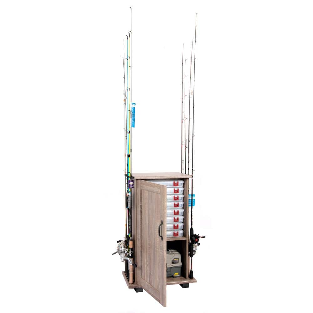 Barnwood Fishing Gear Storage Cabinet with Rod Holder
