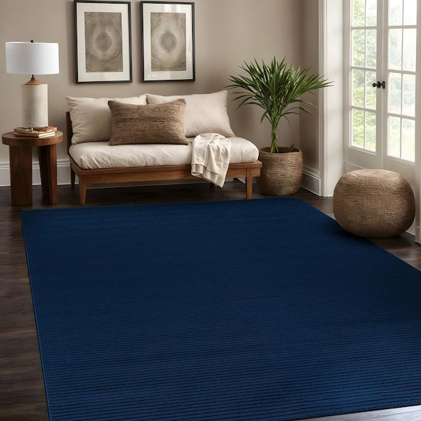 Oasis Non-Slip Navy 3 ft. x 5 ft. Solid Indoor Area Rug