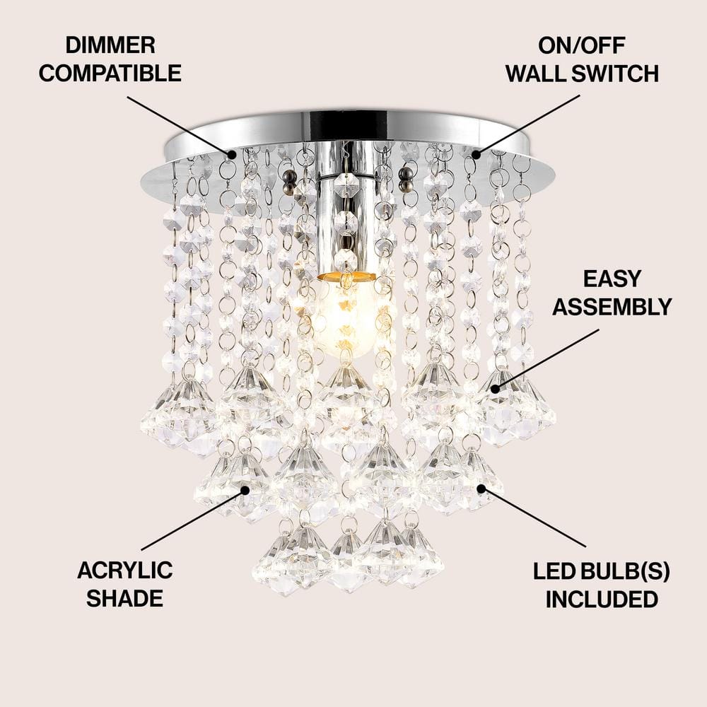 Lillibet 9.88" Chrome Crystal LED Flush Mount Ceiling Light